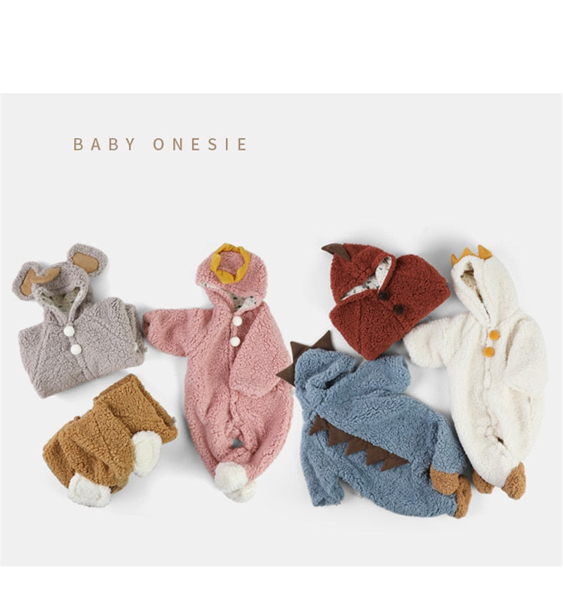 Baby Girls Warm Thicken Romper Cartoon Jumpsuit