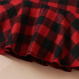 Girls Red Plaid Outfit Flouncing Hem Bell-Bottomed Valentine Set 2 Pcs