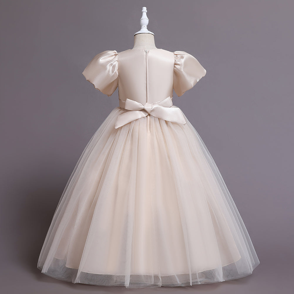 Kid Girls Wedding Party Beaded Flower Puff Sleeve Princess Pageant Dresses
