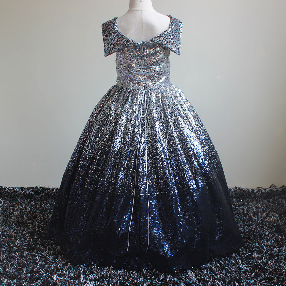 Kid Girls Prom Elegant Sequins Ball Gowns Evening Party Formal Dresses