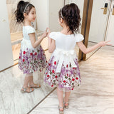 Kids Girls Elegant PrincessLace Embroidery Party Dress Flower Girl Clothes - honeylives