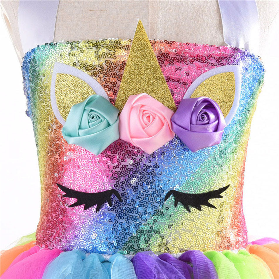 Kid Baby Girl Unicorn Tutu Princess Party With LED Lights Flower Dresses