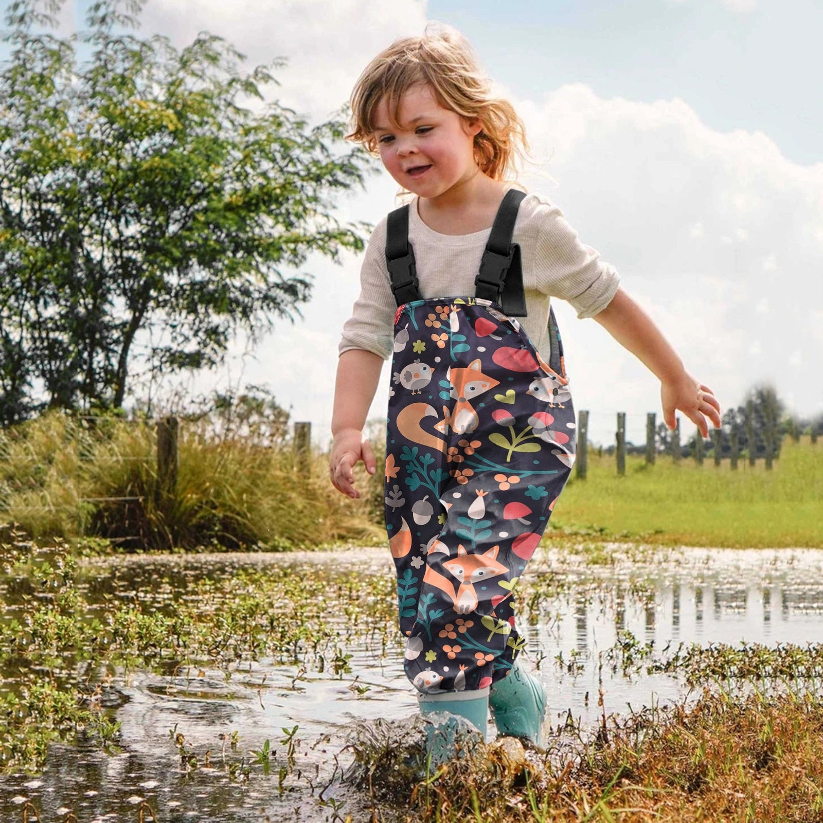 Toddler Kids Boys Girls Rain Dungarees Windproof Mud Jumpsuit Pants