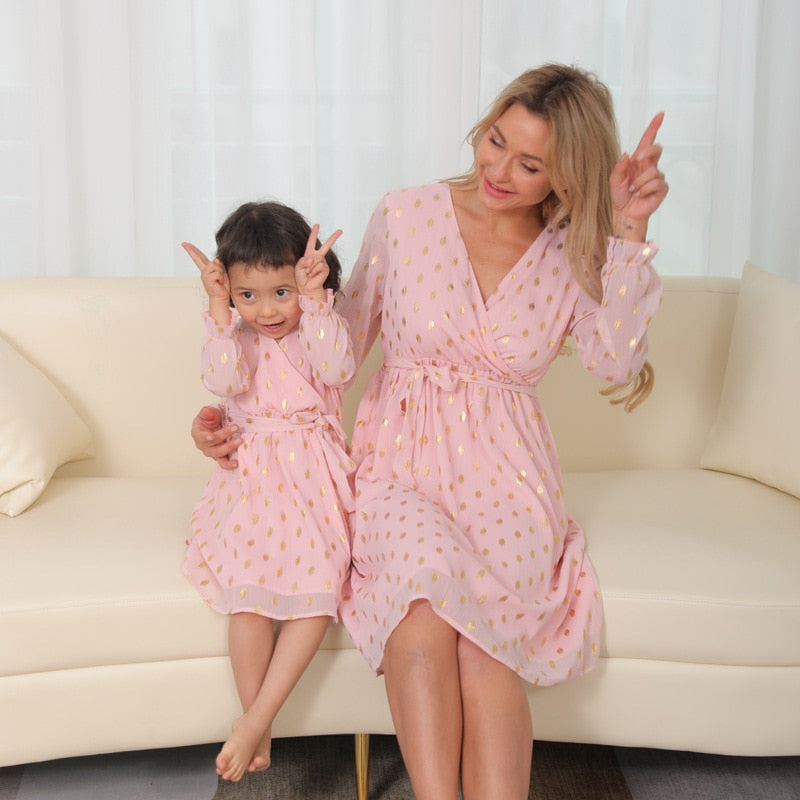Family Matching Chiffon Long Floral Dress  Mother and Daughter Dress