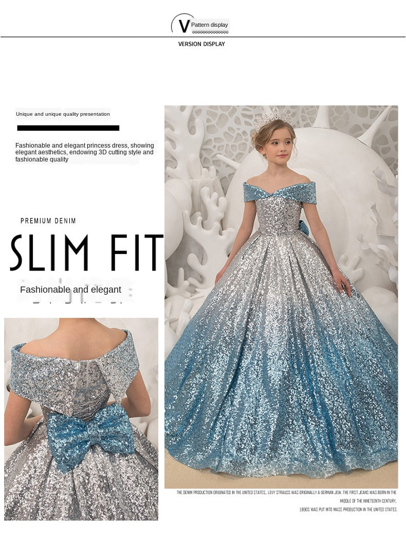 Kid Girls Prom Elegant Sequins Ball Gowns Evening Party Formal Dresses