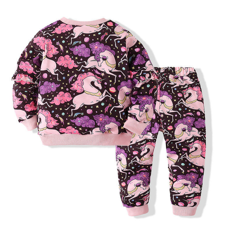 Kid Baby Girls Boys Cartoon Sports Unicorn Suit Long Sleeve Spring Pajamas