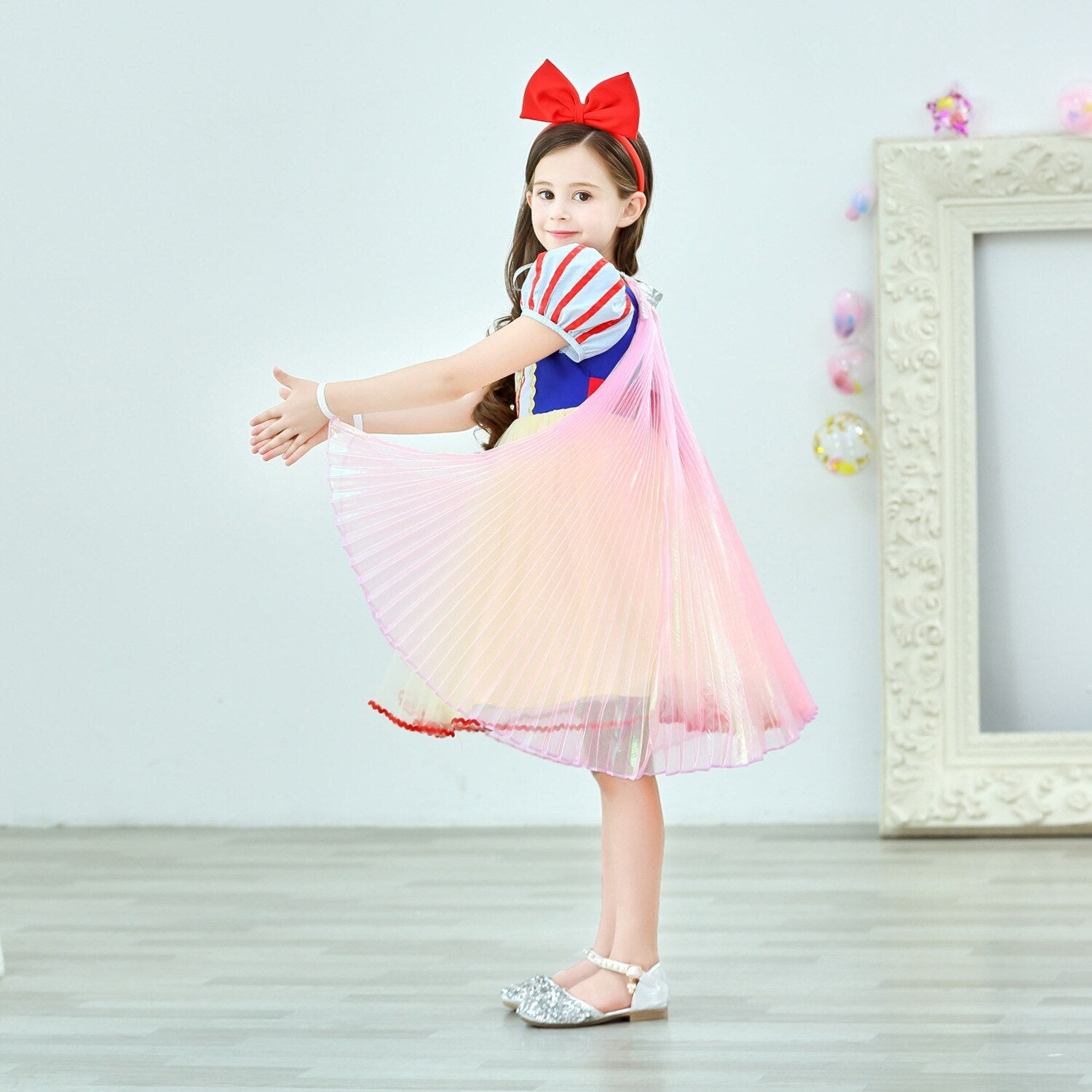 Snow White Elsa Dress Girls Princess Rainbow Cloak Princess Dresse Puff Sleeve - honeylives