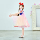 Snow White Elsa Dress Girls Princess Rainbow Cloak Princess Dresse Puff Sleeve - honeylives