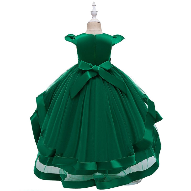 Kids Girl Cake Tutu Flower Dress Children Party Wedding Formal Dress 3-12T - honeylives