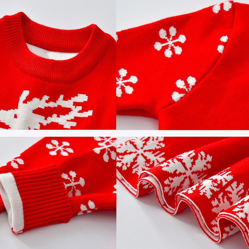 Girls Christmas Dress Full Sleeve Snowflake Print Reindeer Christmas Costume 3-8 Years