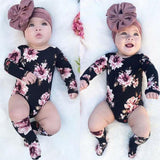 Baby Girl Long Sleeve Floral Romper Warm 2 Pcs Set