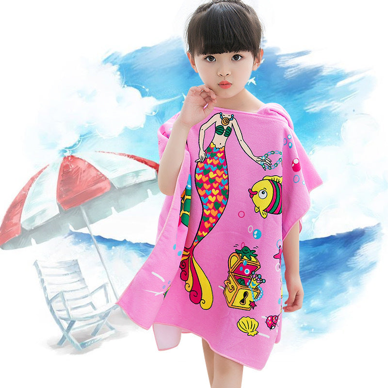 Kid Baby Cartoon Mermaid Hooded Bath Towels Cloak Quick Dry Absorbent Pajamas
