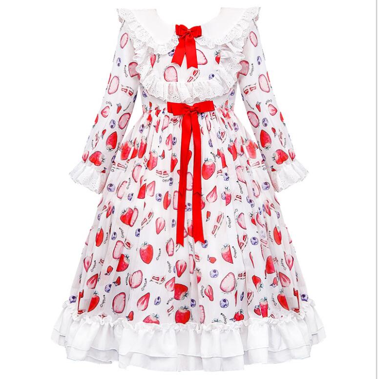Girls Winter Print Lolita Wedding Teenage Christmas Dress