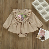 Baby Girls Long Sleeve Emboridery Flower Rompers Outfits Bodysuit