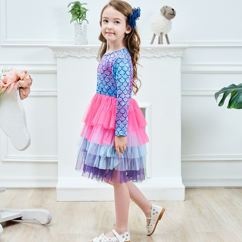 Girls Elegant Tutu Dress Long Sleeve Princess Vestidos Party Dresses 2-8 Years