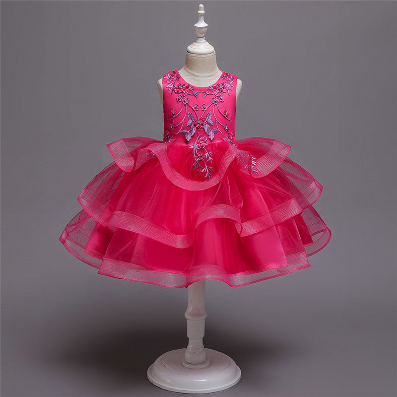 Girl Embroidery Flower Princess Dress Lace Tutu Kids Dresses - honeylives