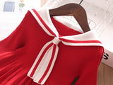 Girls Dress Cartoon Rabbit Sailor Collar New Knitted Preppy Dress 2-10 Years