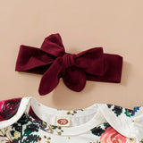 Sweet Baby Girl Long-Sleeve Floral Jumpsuit+Solid Dress+Headband 3Pcs - honeylives