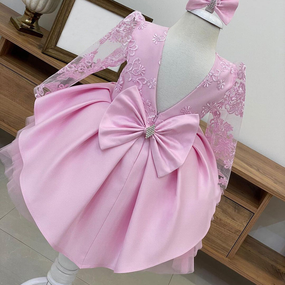 Kid Baby Girl Backless Lace Birthday Princess Long Flower Wedding Dress