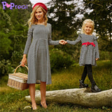 Family Matching Autumn Fashion Print Bow Mom Daughter Dresses