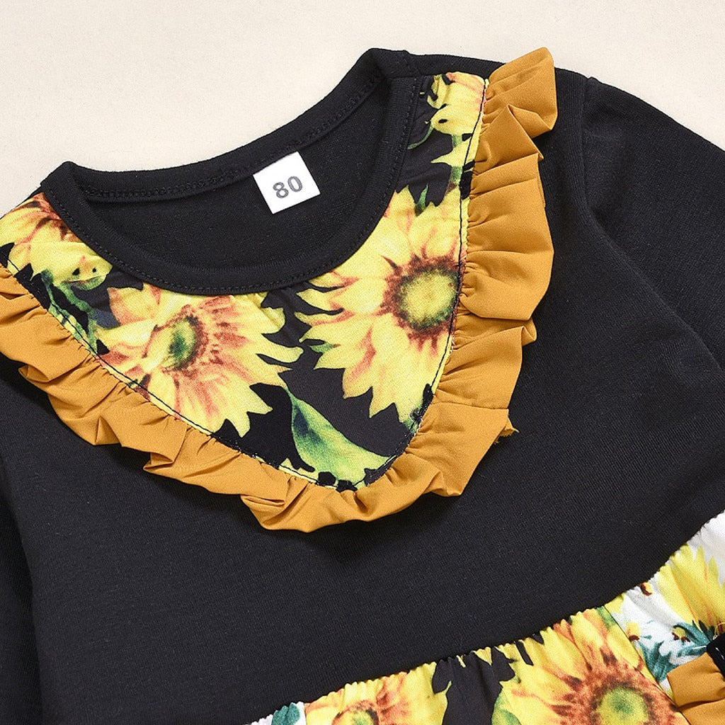 Baby Girls Christmas Sunflower Floral Outfits 2 Pcs 1-6 Years