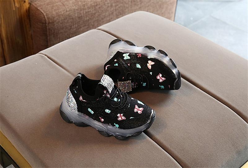 Baby Girl Butterfly Crystal Led Luminous casual breathable Glowing Sneakers Shoes