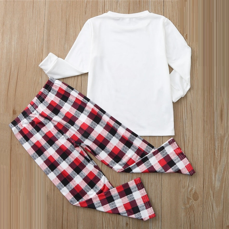 Plaid Christmas Family Matching Pajamas Set Deer Father Mother Kids Sleepwear