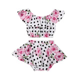 Baby Girl Flower Print Polka Dot Off Shoulder Tops Shorts 2pcs Sets