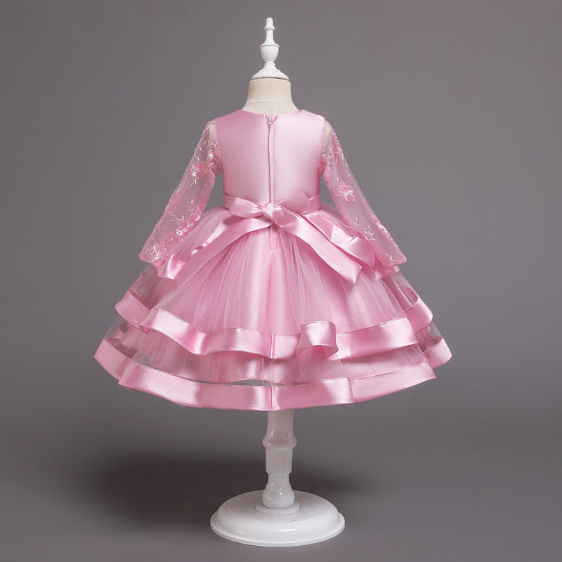 Kid Girl Princess Christmas Long-sleeved Elegant Bow Party Dresses