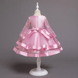 Kid Girl Princess Christmas Long-sleeved Elegant Bow Party Dresses
