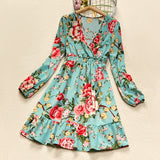Family Matching Fashion Flowers Print Long Sleeve Dresses