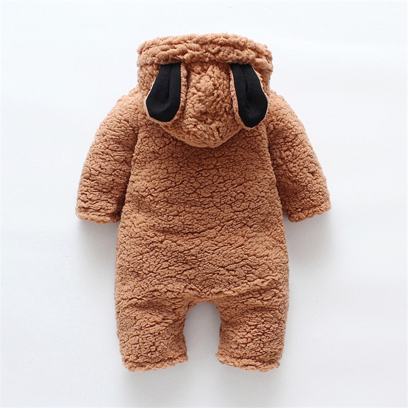 Winter Baby 3D Ears Design Solid Hooded Jumpsuit Romper