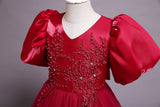 Kid Girls Wedding Party Beaded Flower Puff Sleeve Princess Pageant Dresses