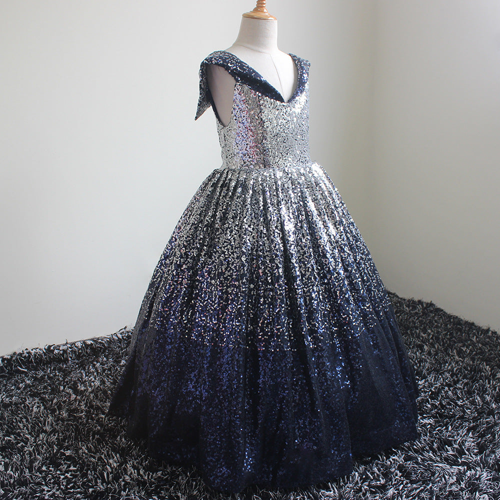 Kid Girls Prom Elegant Sequins Ball Gowns Evening Party Formal Dresses