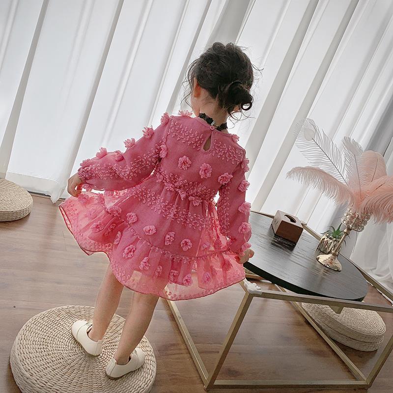 Kids Girl Rose Red V Neck Flower PrincesSolid Chiffon Dresses 3-14 Years