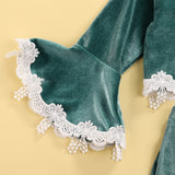 Baby Girls Lace Long Sleeve Flare Velvet Valentine 2 Pcs Sets