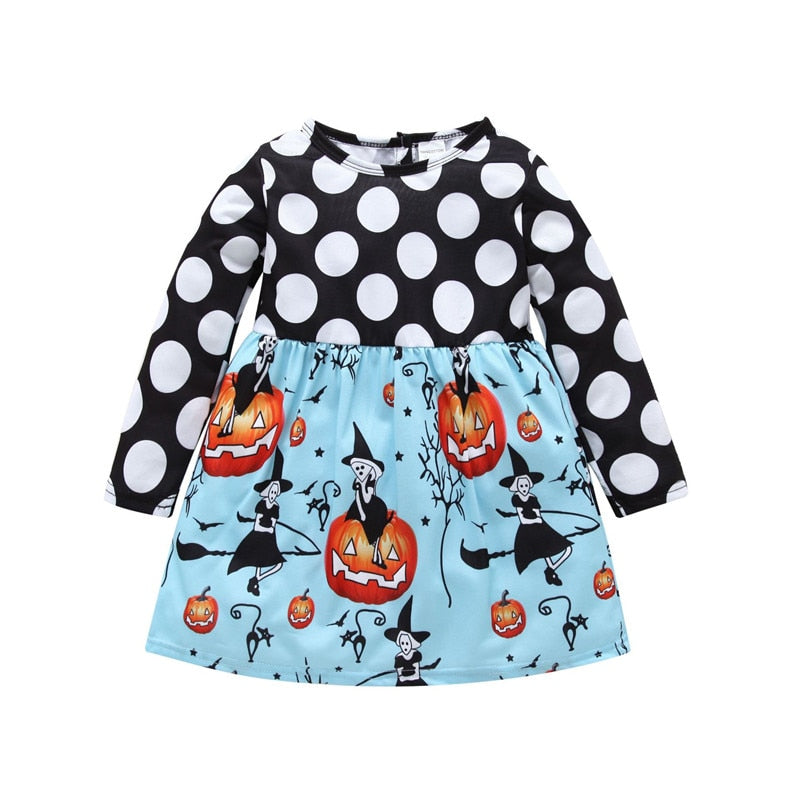 6M-6T Kids Baby Girl Halloween Pumpkin Printed Casual Dresses