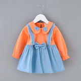 Baby Girl Outfit Bowknot Stitching Suspenders Sweet Dress 2 Pcs 1-4Y