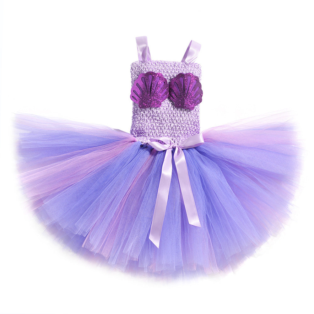 Cute Girl Mermaid Wedding Dresses Shell Pattern Christmas Princess Ariel Mermaid Unicorn Tutu Dress Headband Set - honeylives