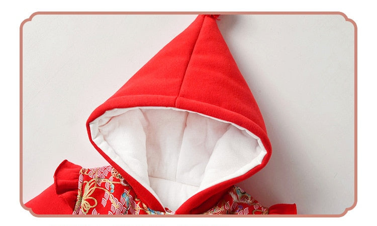 Baby Girl Hooded Romper Fleece Newborn Winter Sleepwear Romper Jumpsuit