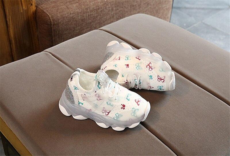 Baby Girl Butterfly Crystal Led Luminous casual breathable Glowing Sneakers Shoes