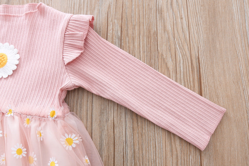 Girls Autumn Veil  Printed Baby Wear Flower Casual Dress