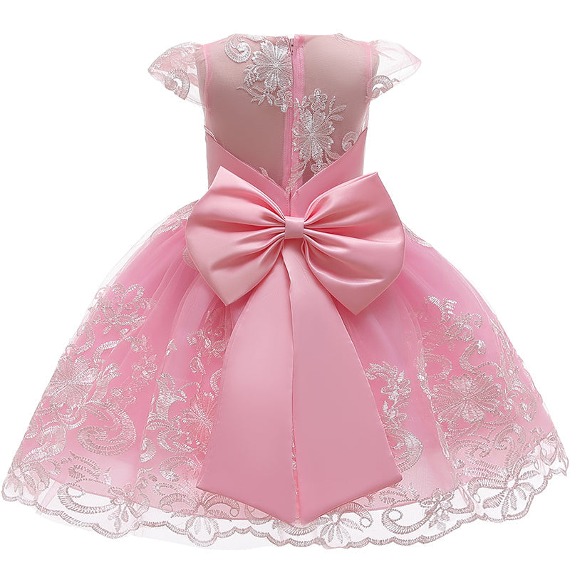 Girl Embroidery Unicorn Big Bow Princess Dress Wedding Party Kids Dresses - honeylives