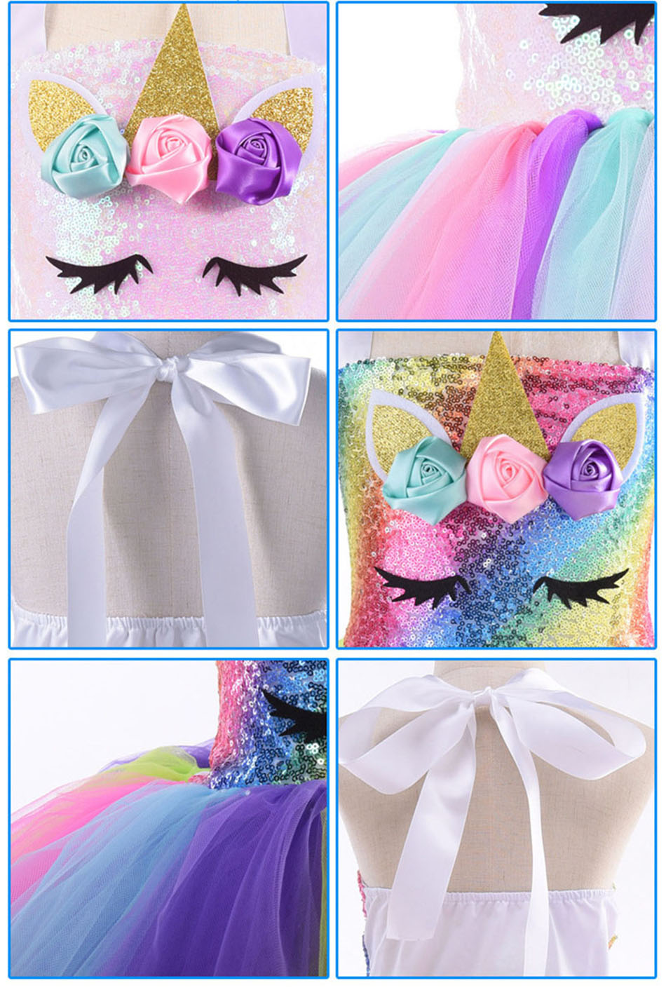 Kid Baby Girl Unicorn Tutu Princess Party With LED Lights Flower Dresses