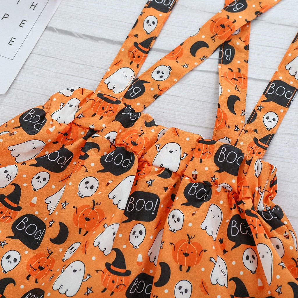 Toddler Baby Girls Halloween Print Skirt Pumpkin 2 Pcs Sets Outfits