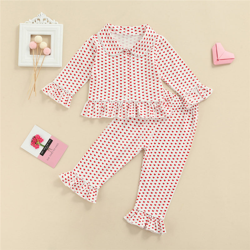 Kid Baby Girl Heart Print Pajama Set Valentine's Day 2 Pcs