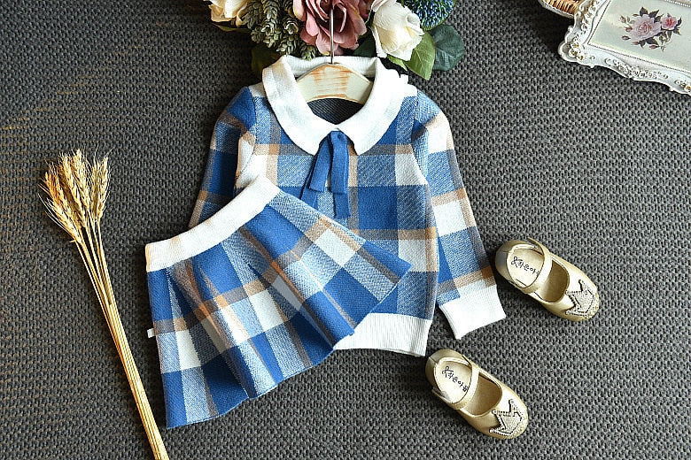 Kind Baby Mädchen Stricken Set Winter Mode Plaid 2 Pcs