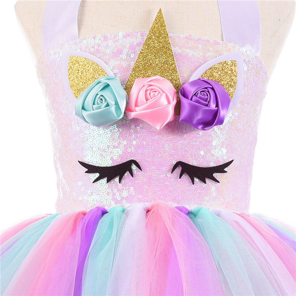 Kid Baby Girl Unicorn Tutu Princess Party With LED Lights Flower Dresses