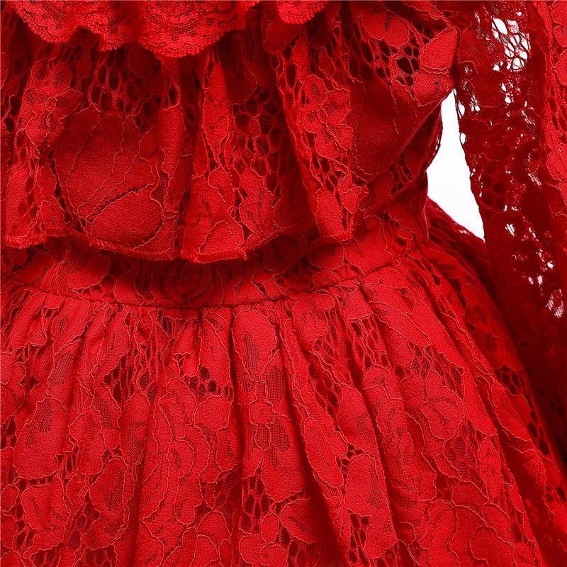 Girls Dresses Autumn Winter Wear Lace Princess Flower Dress