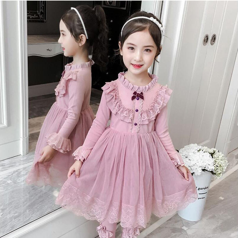 Girls Winter Autumn Dress Mesh Ruffle Party Flower Dresses 3-10 Years